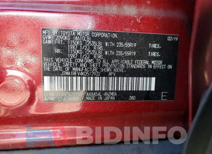 JTMA1RFV4KD512932 Photo# 13