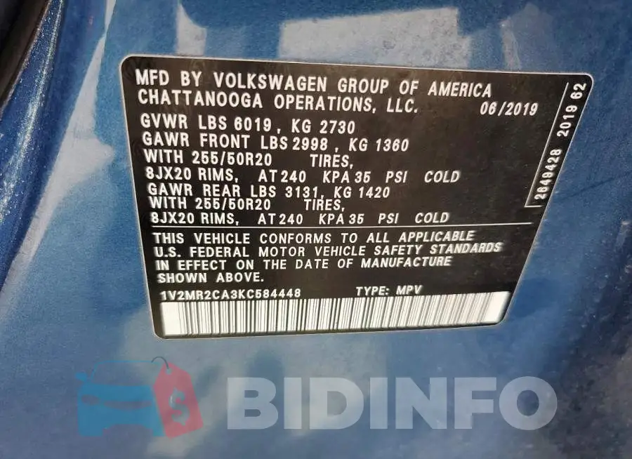1V2MR2CA3KC584448 Photo# 14
