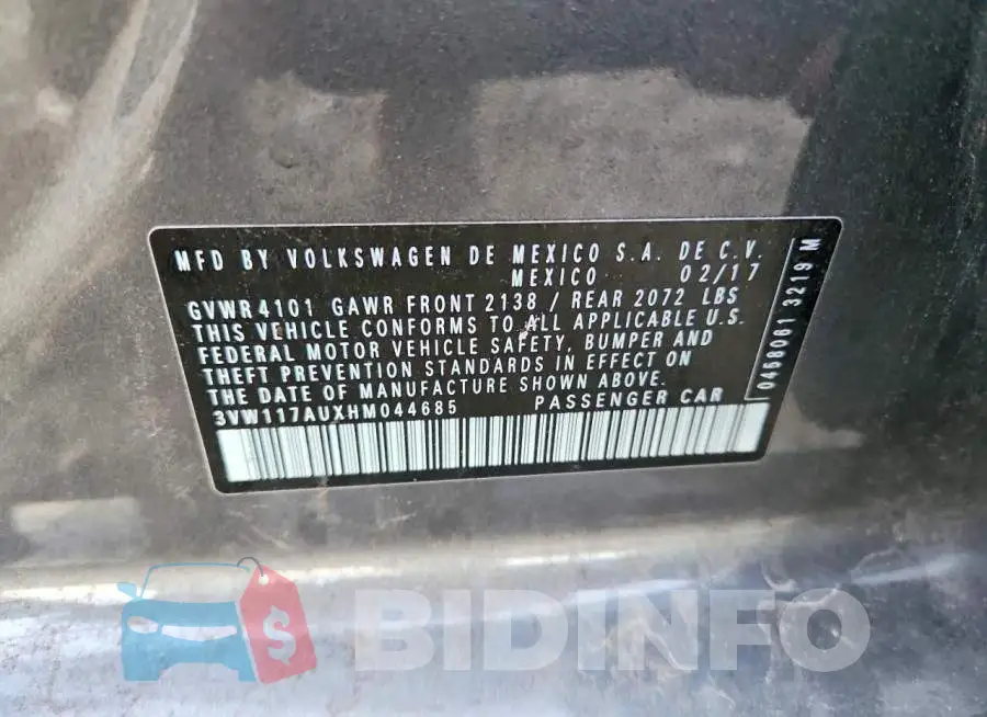 3VW117AUXHM044685 Photo# 13