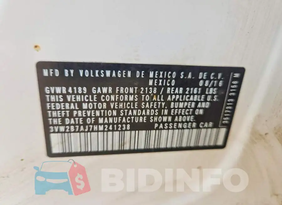 3VW2B7AJ7HM241238 Photo# 12