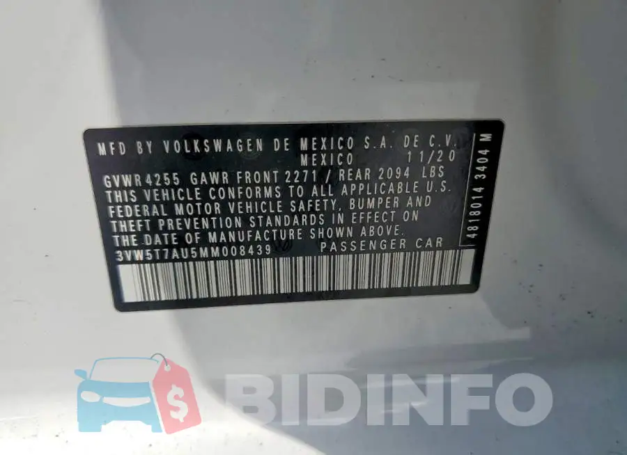 3VW5T7AU5MM008439 Photo# 12