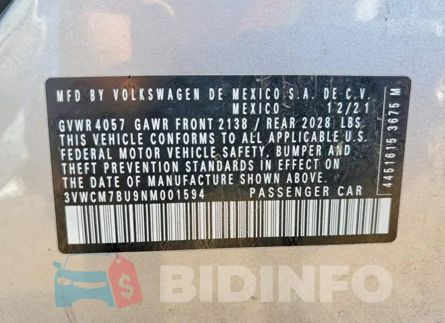 3VWCM7BU9NM001594 Photo# 12