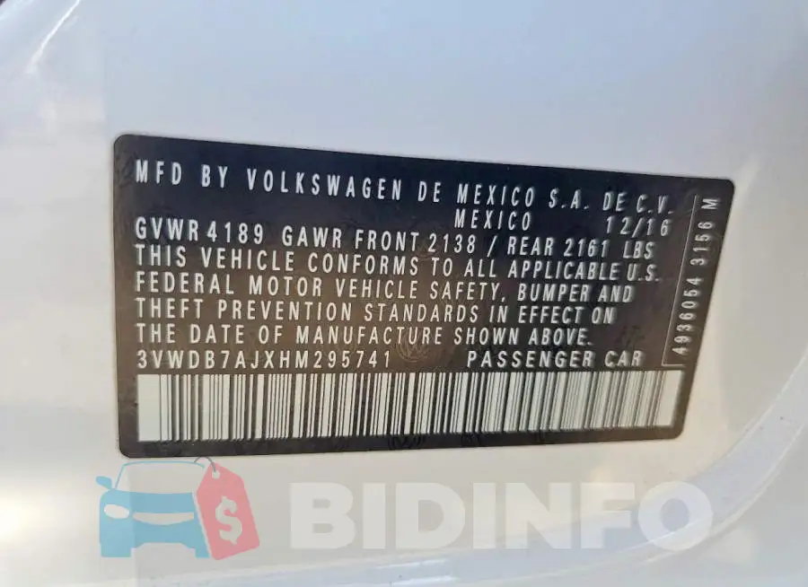 3VWDB7AJXHM295741 Photo# 12