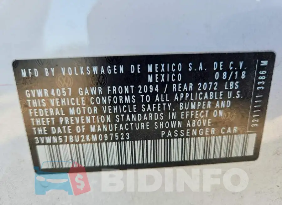 3VWN57BU2KM097523 Photo# 12