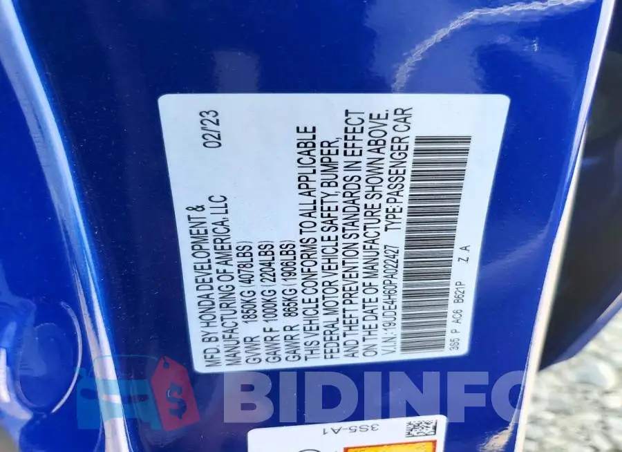 19UDE4H60PA022427 Photo# 13