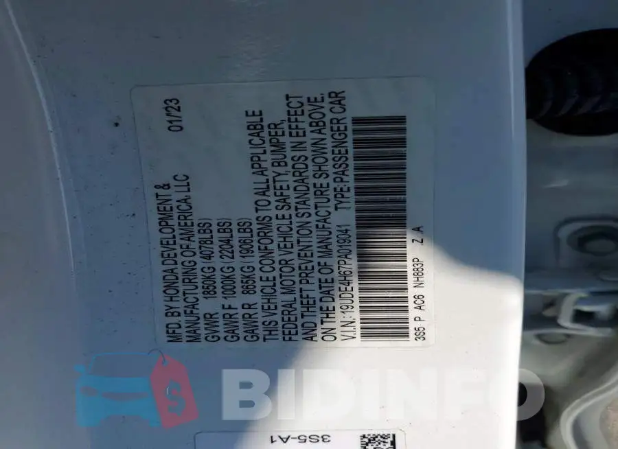 19UDE4H67PA019041 Photo# 12