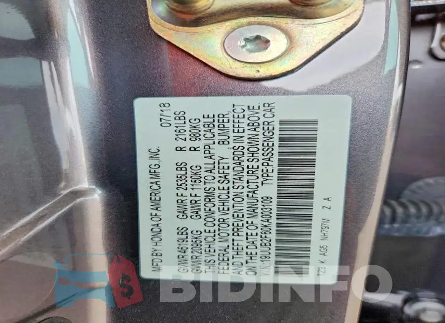 19UUB2F60KA003109 Photo# 12