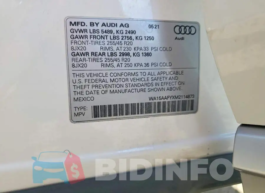 WA15AAFYXM2114873 Photo# 11