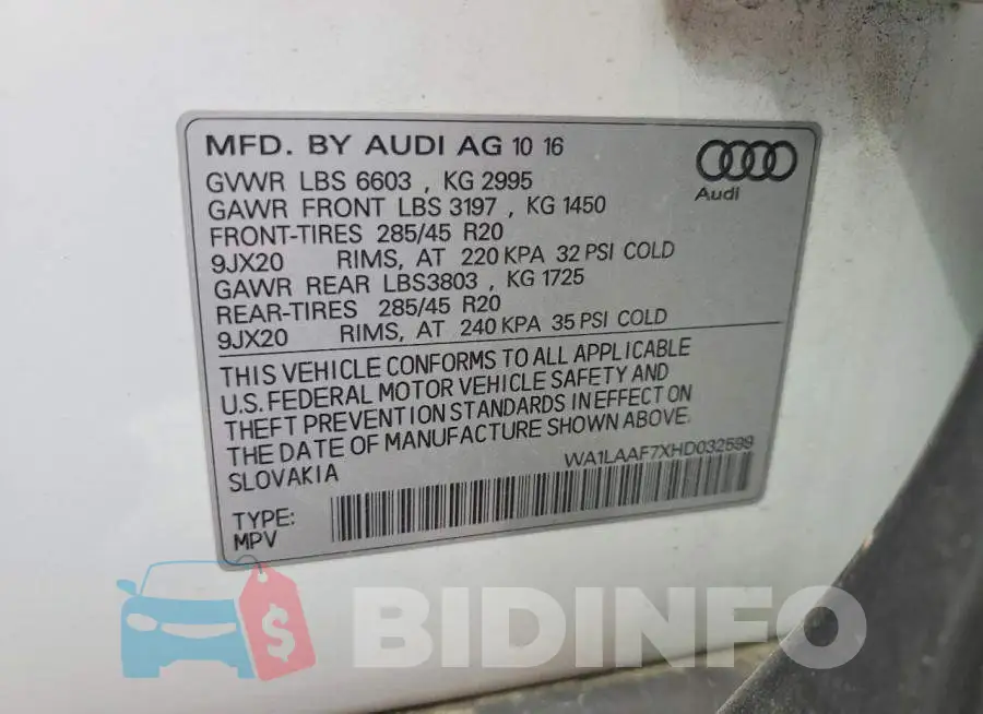WA1LAAF7XHD032599 Photo# 14