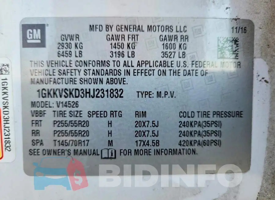 1GKKVSKD3HJ231832 Photo# 13