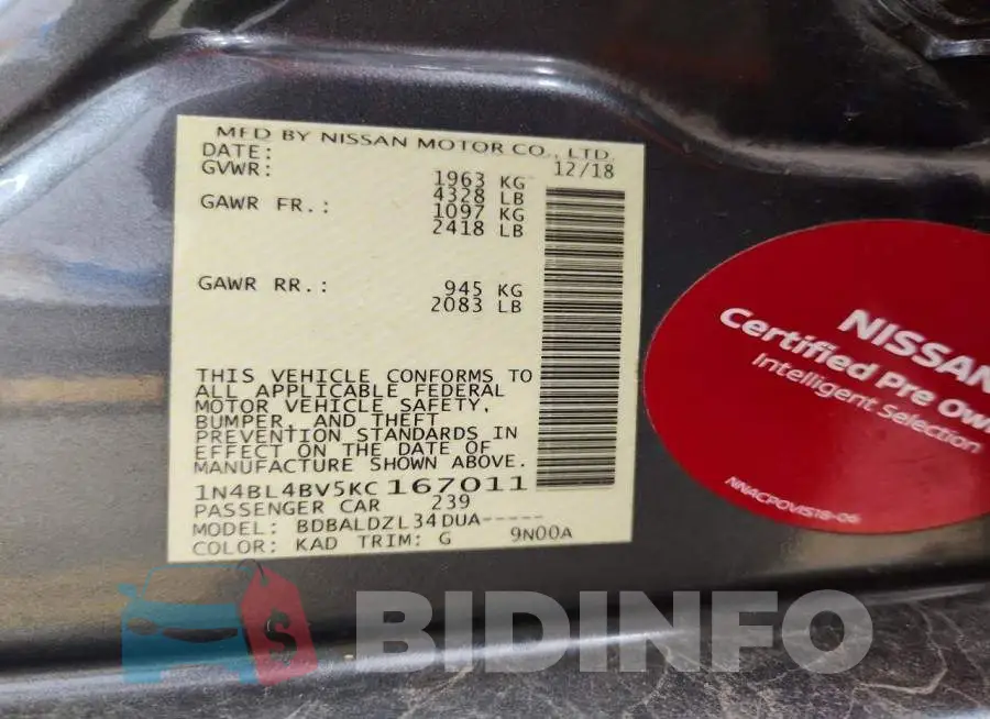 1N4BL4BV5KC167011 Photo# 12