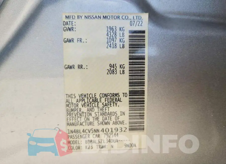 1N4BL4CV5NN401932 Photo# 13
