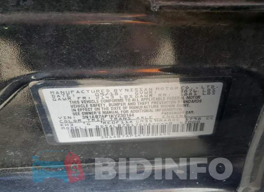 3N1AB7AP1KY230144 Photo# 12