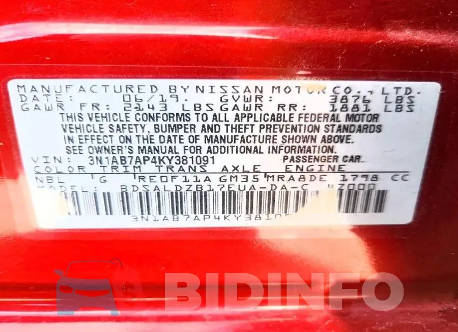3N1AB7AP4KY381091 Photo# 12