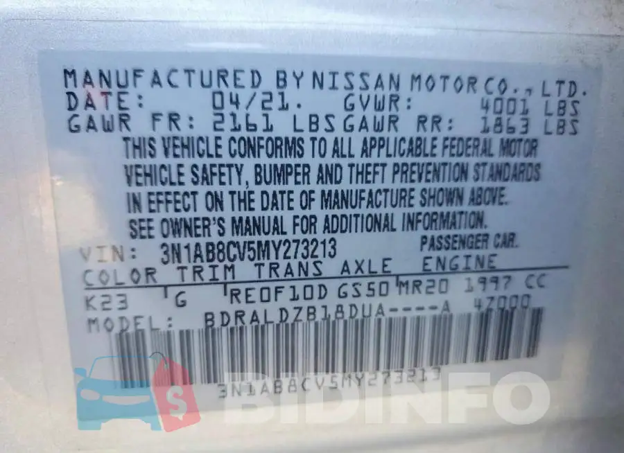 3N1AB8CV5MY273213 Photo# 12