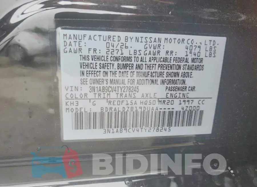 3N1AB9CV4TY278245 Photo# 12