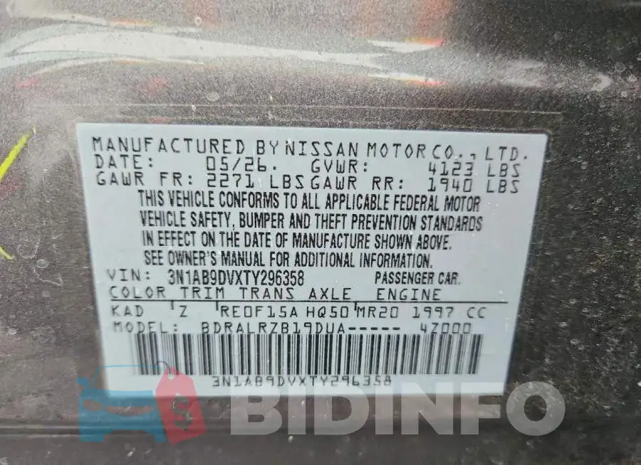 3N1AB9DVXTY296358 Photo# 12