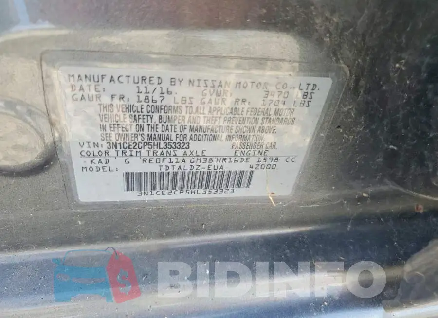 3N1CE2CP5HL353323 Photo# 12