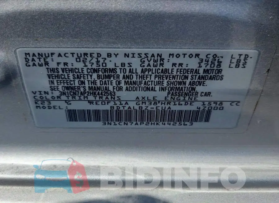 3N1CN7AP2HK442563 Photo# 12