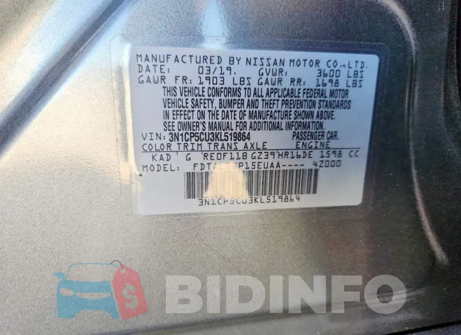 3N1CP5CU3KL519864 Photo# 13