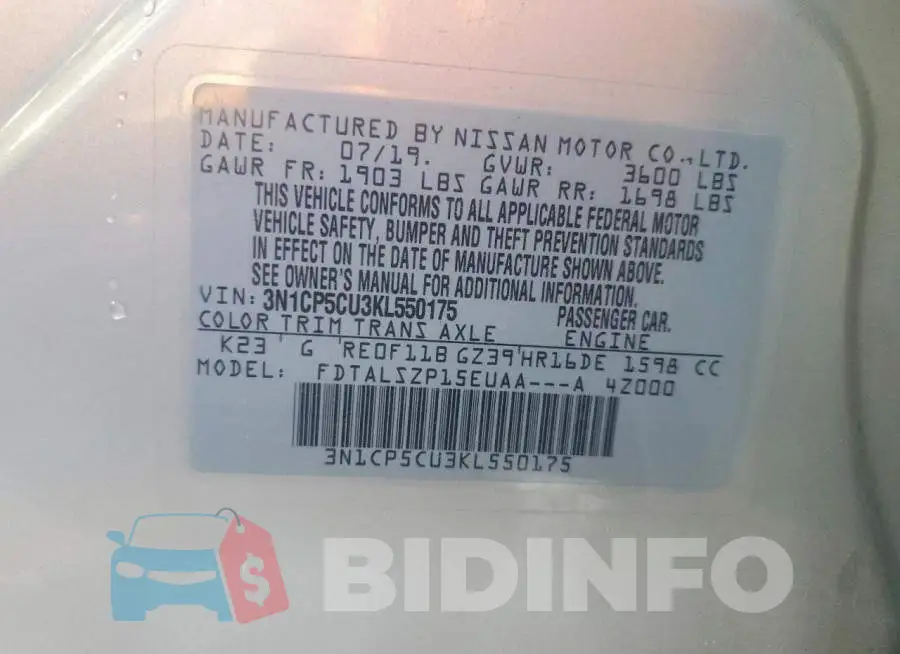 3N1CP5CU3KL550175 Photo# 14