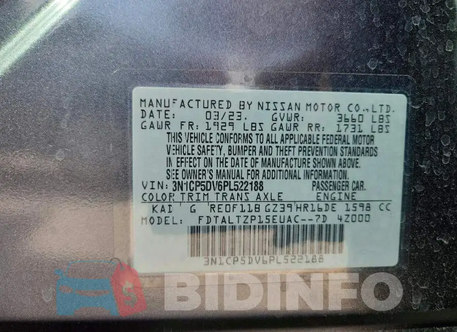 3N1CP5DV6PL522188 Photo# 13