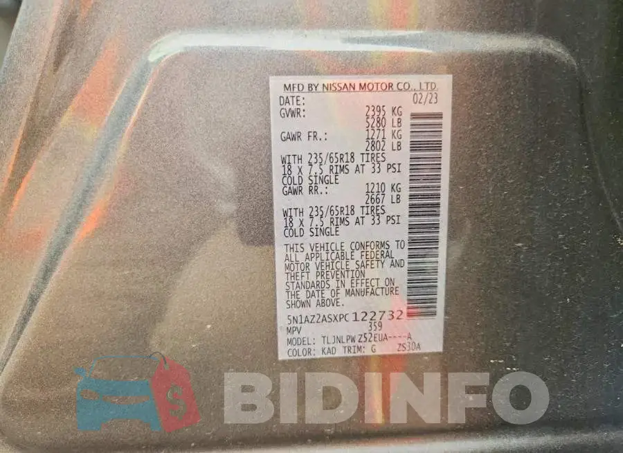 5N1AZ2ASXPC122732 Photo# 14