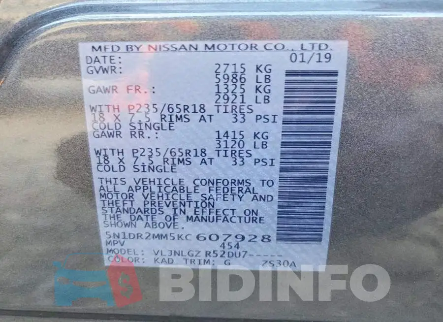 5N1DR2MM5KC607928 Photo# 14