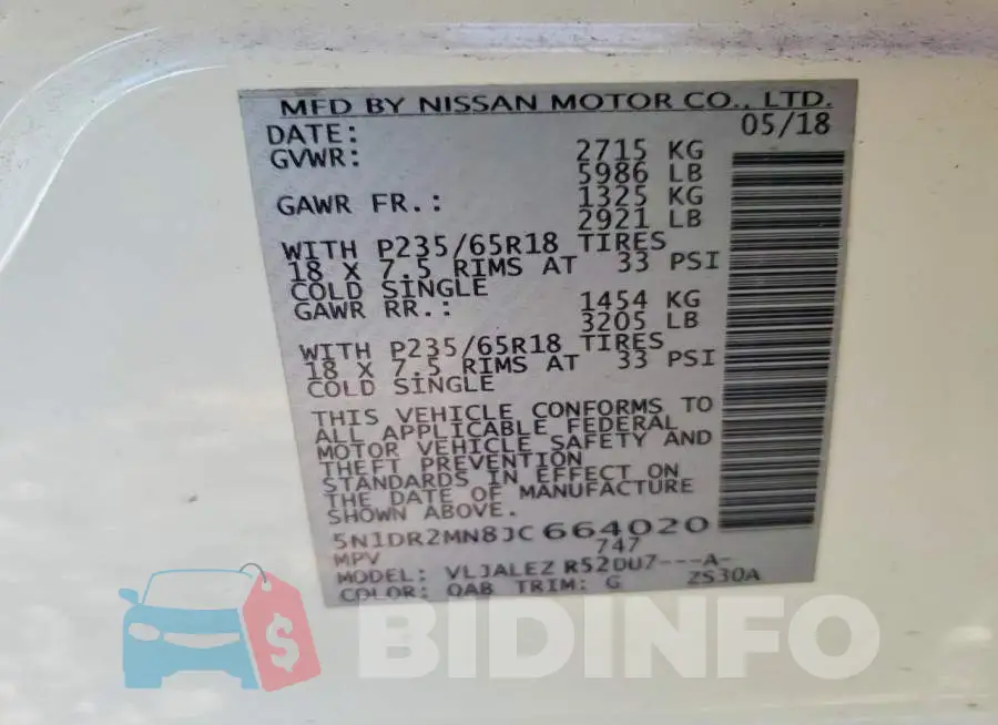 5N1DR2MN8JC664020 Photo# 13