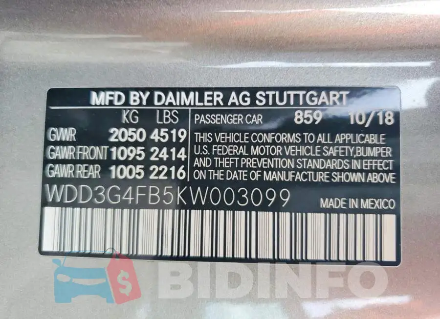WDD3G4FB5KW003099 Photo# 12