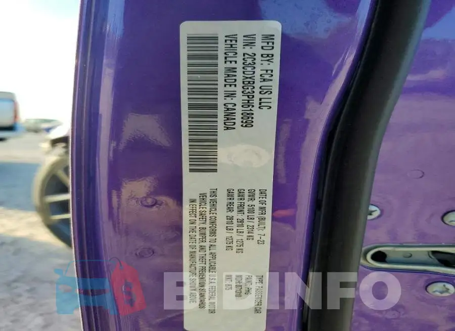 2C3CDXBG3PH618699 Photo# 14