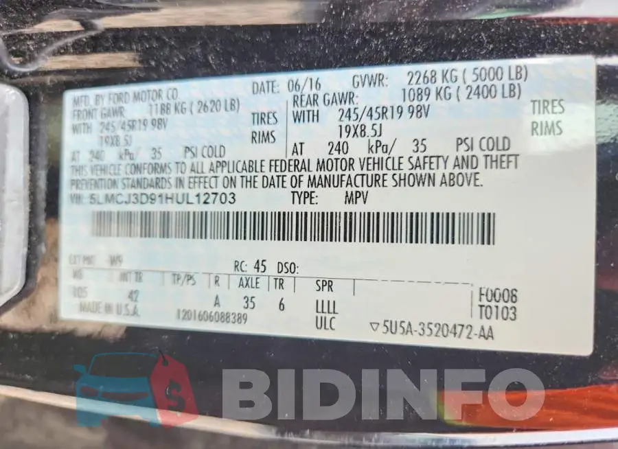5LMCJ3D91HUL12703 Photo# 13