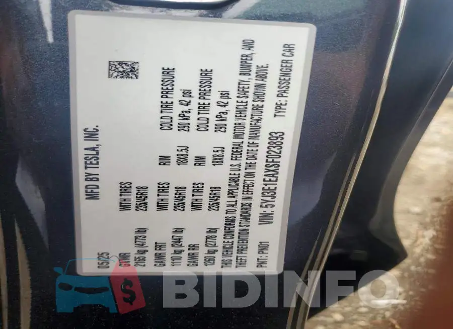 5YJ3E1EAXSF023893 Photo# 12