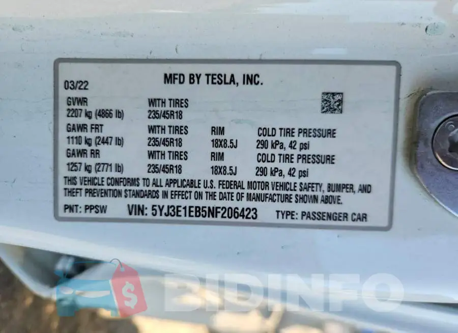 5YJ3E1EB5NF206423 Photo# 13