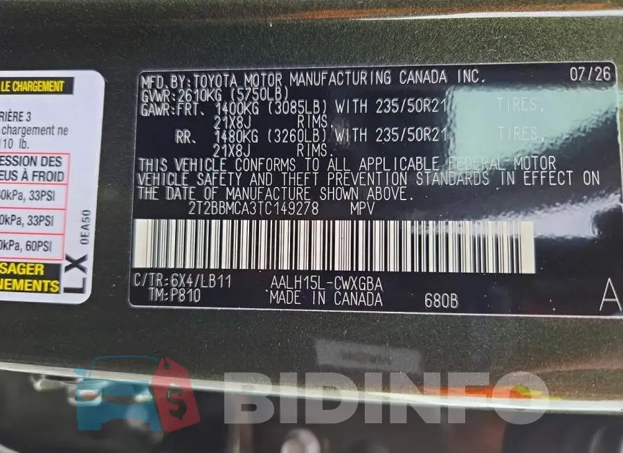 2T2BBMCA3TC149278 Photo# 12