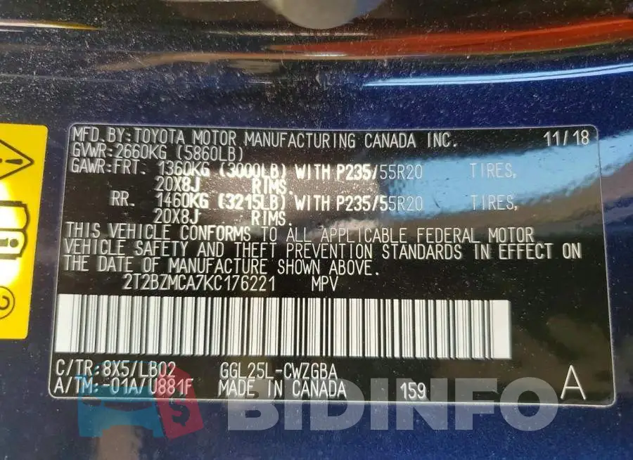 2T2BZMCA7KC176221 Photo# 13