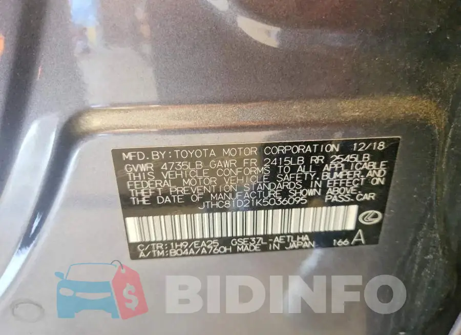JTHC81D21K5036095 Photo# 12