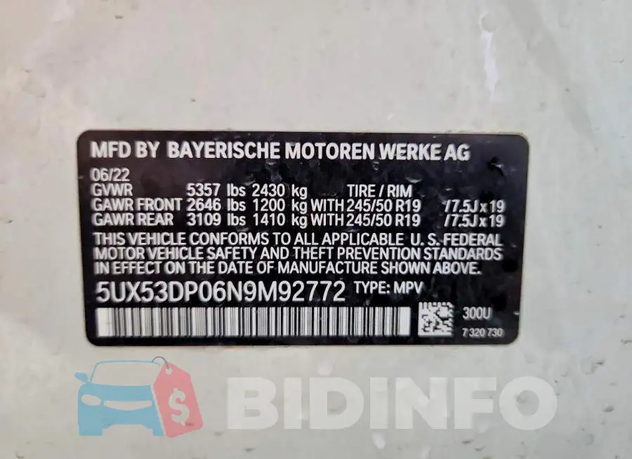 5UX53DP06N9M92772 Photo# 13
