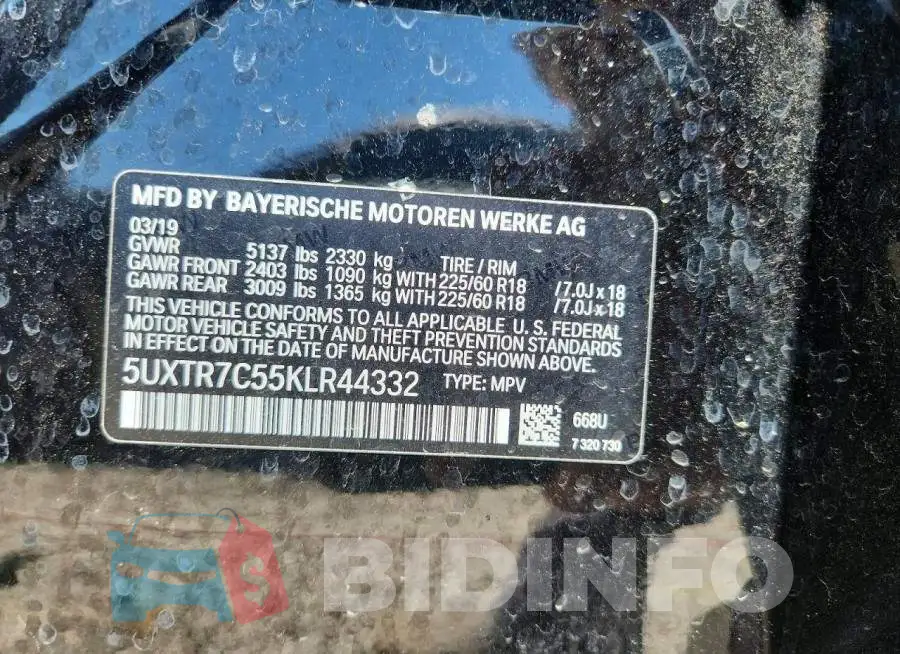 5UXTR7C55KLR44332 Photo# 12