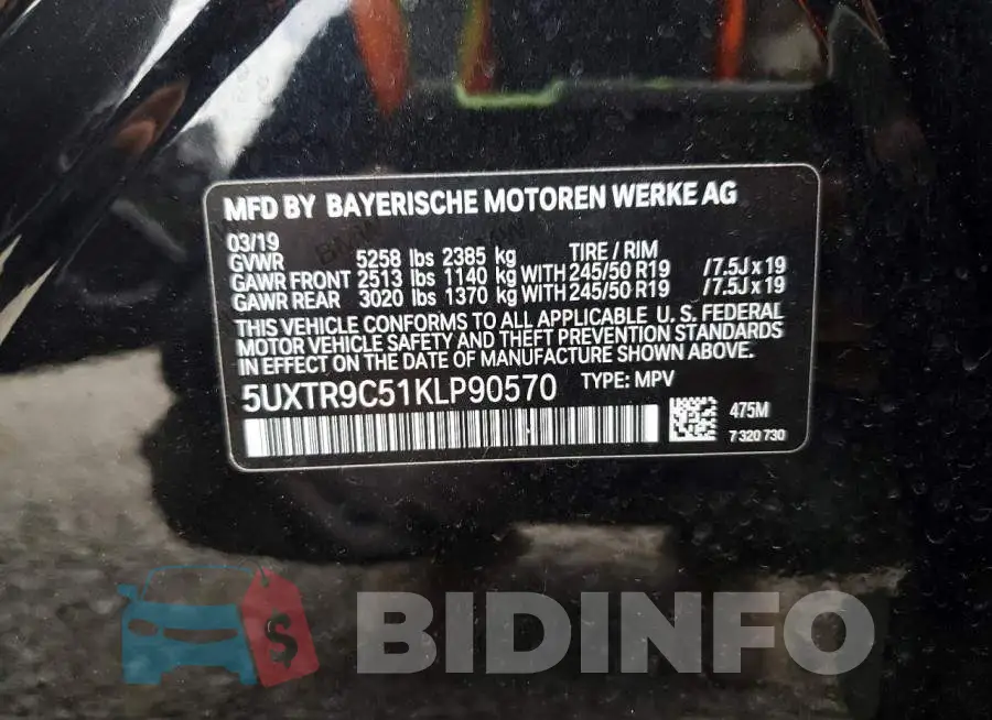 5UXTR9C51KLP90570 Photo# 13