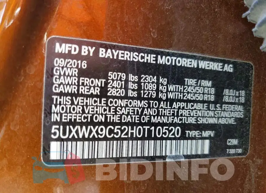 5UXWX9C52H0T10520 Photo# 13