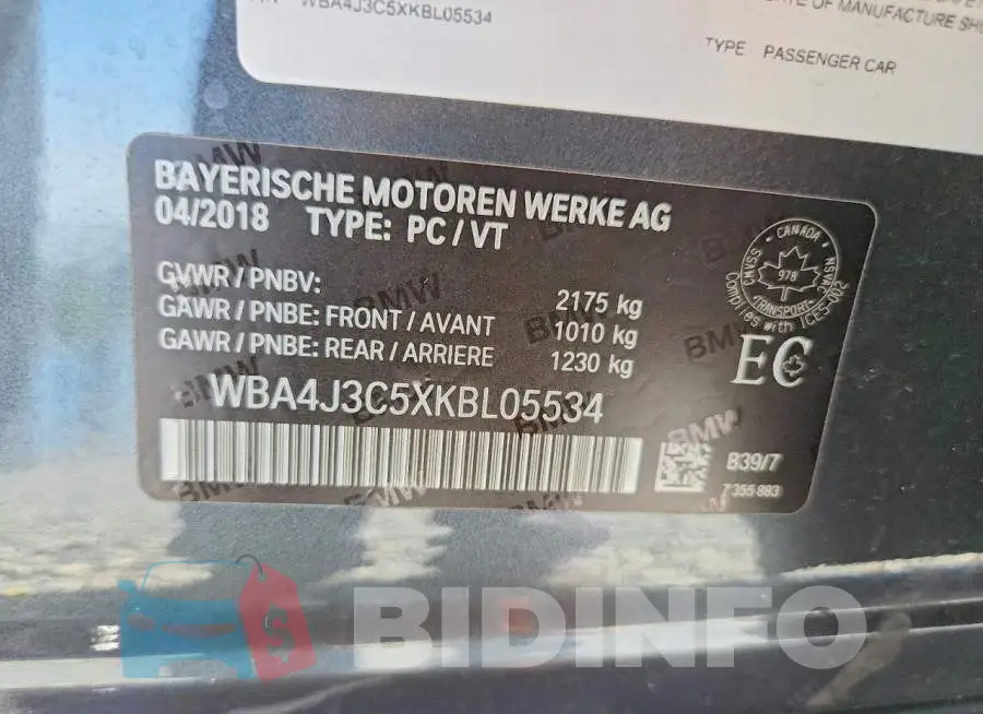 WBA4J3C5XKBL05534 Photo# 12