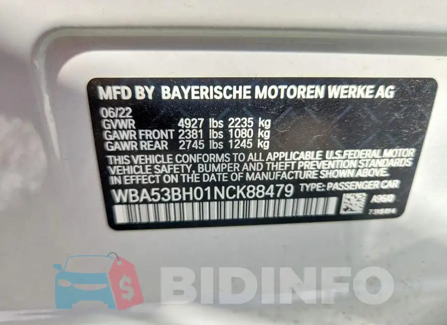 WBA53BH01NCK88479 Photo# 12
