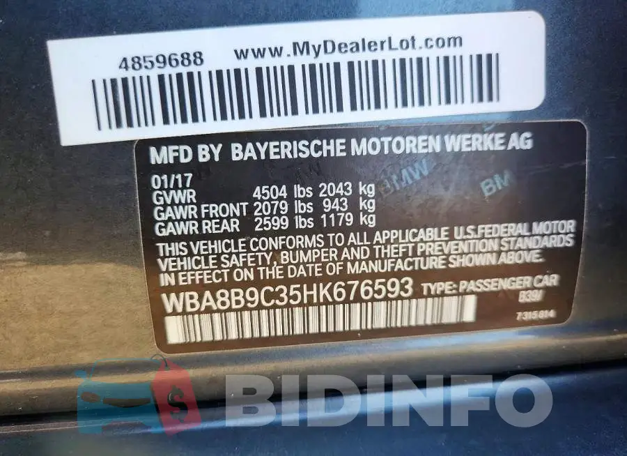 WBA8B9C35HK676593 Photo# 12