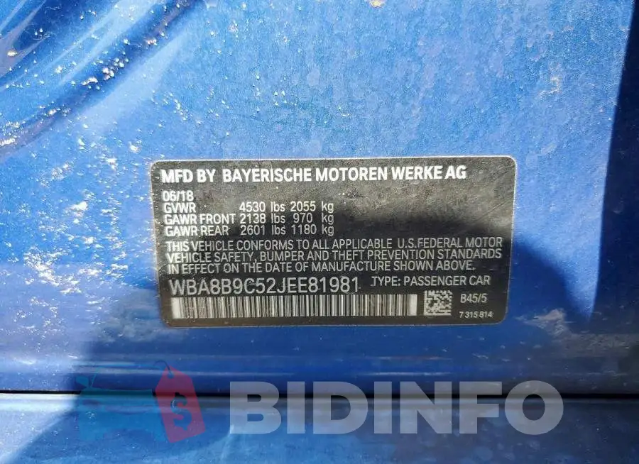 WBA8B9C52JEE81981 Photo# 13