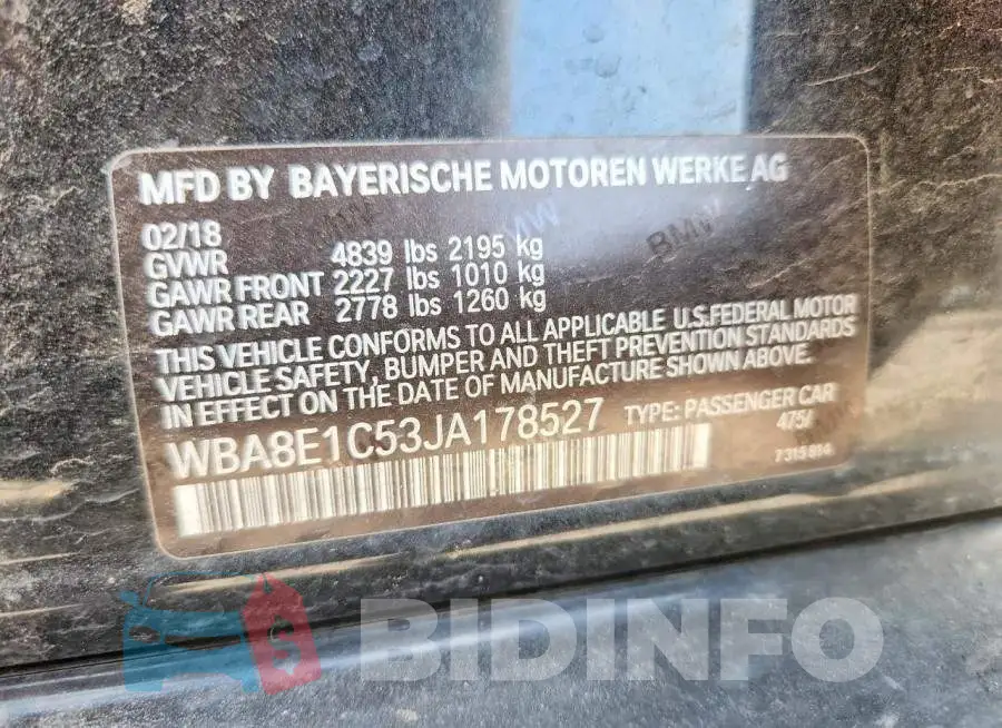 WBA8E1C53JA178527 Photo# 13