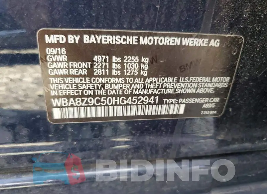 WBA8Z9C50HG452941 Photo# 12