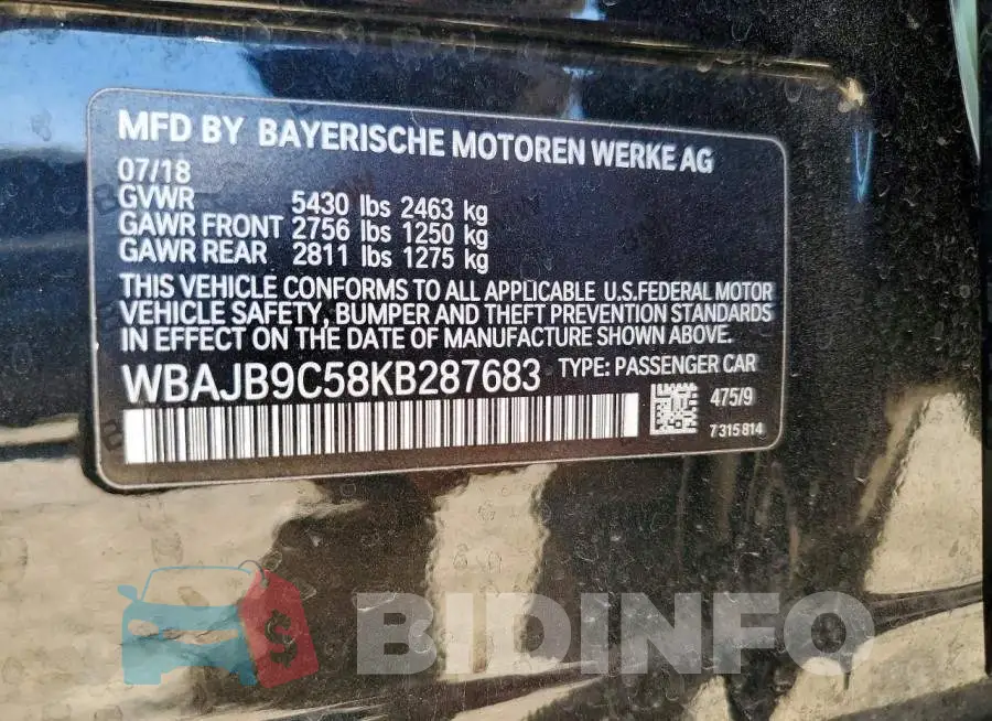WBAJB9C58KB287683 Photo# 12