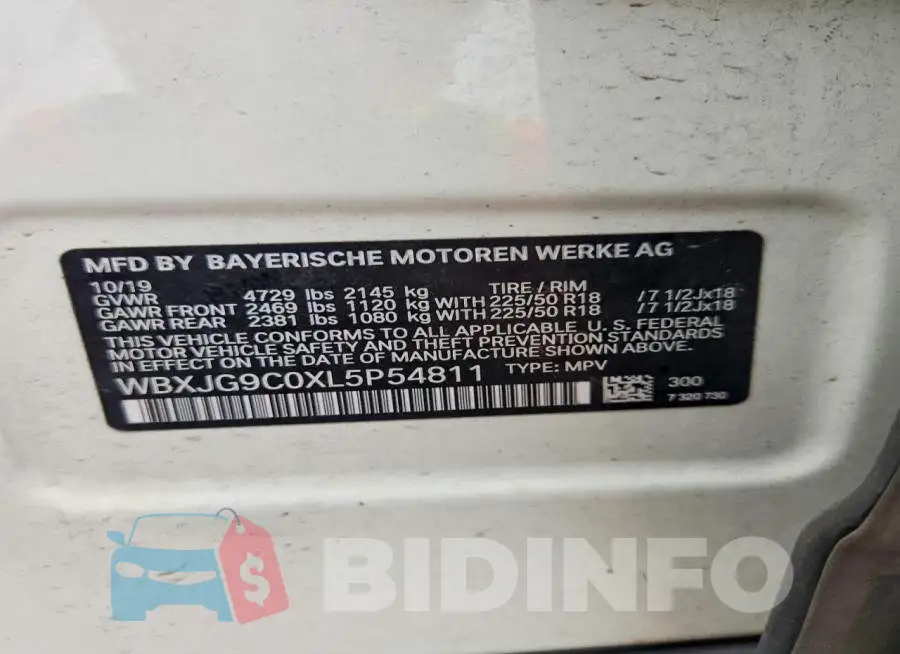 WBXJG9C0XL5P54811 Photo# 13