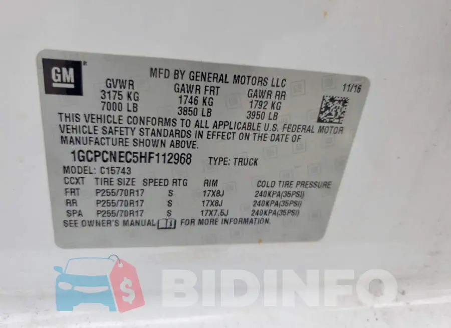 1GCPCNEC5HF112968 Photo# 12